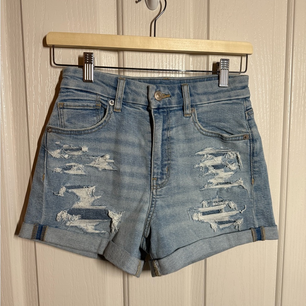 American Eagle Outfitters Curvy Mom Denim Flower Shorts